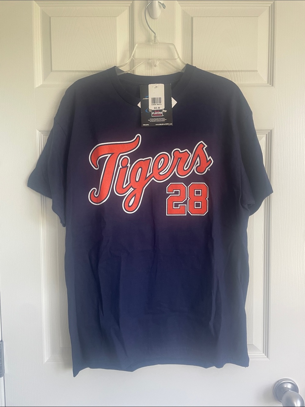 MLB Navy Graphic #28 Fielder Crewneck T-Shirt Size L